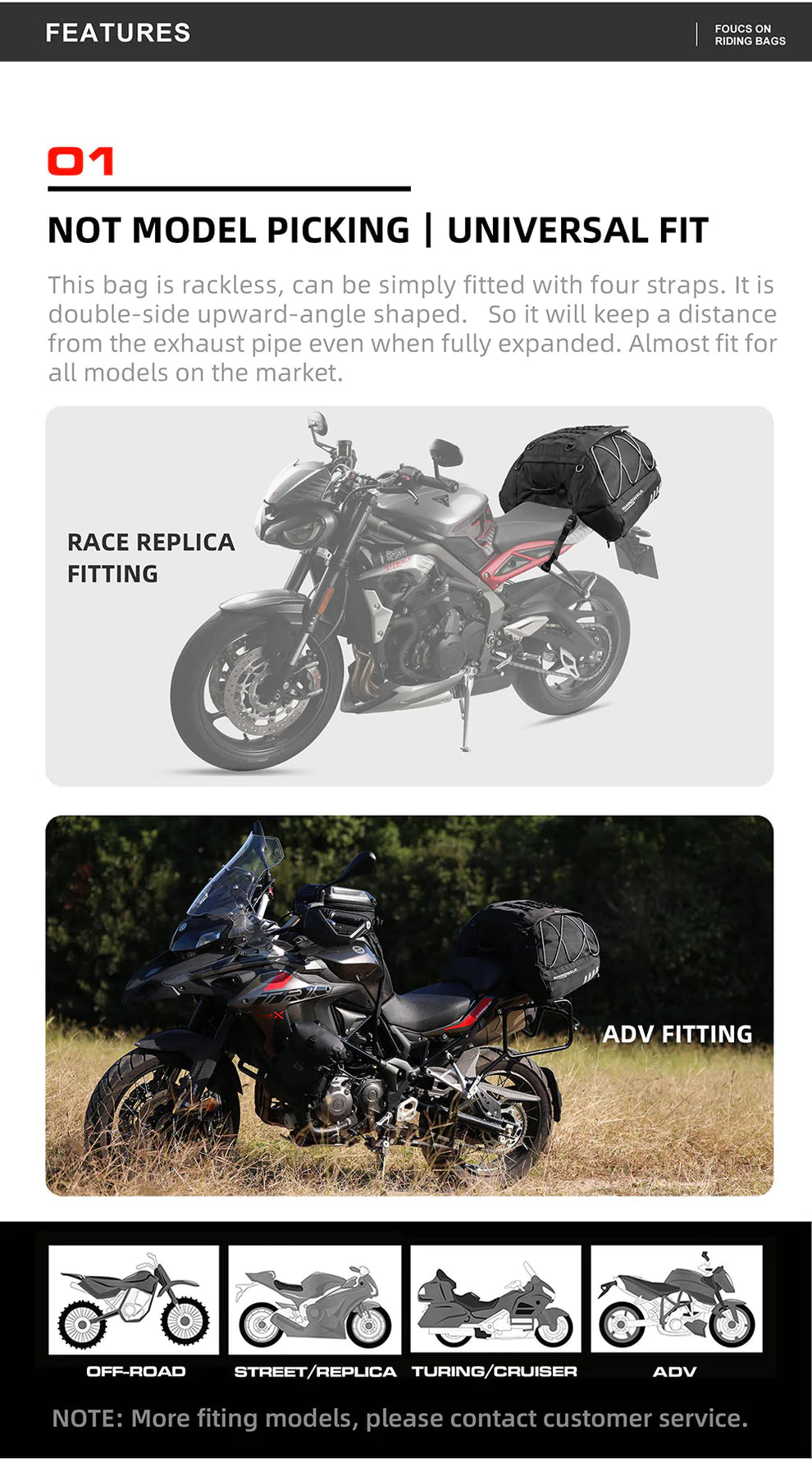 Rhinowalk 35-50L Rhinowalk Black Expandable Waterproof Motorcycle Rear Seat Tail Bag for Luggage Case Rack (MT3550)
